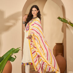 Off White Pure Cotton Embroidered Kurta with Trouser & Dupatta Kurta Set