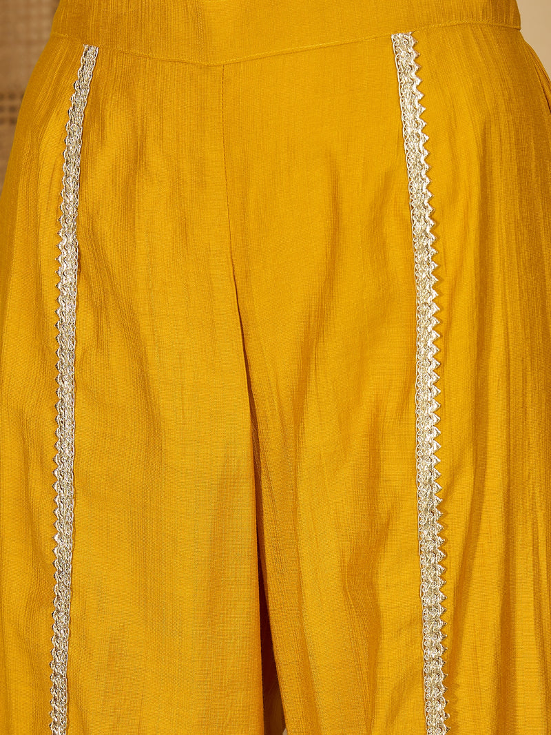 Embroidered & Sequinned A-Line Kurta With Palazzos & Bag (Kurta Set)