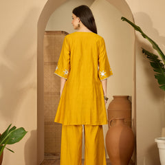 Embroidered & Sequinned A-Line Kurta With Palazzos & Bag (Kurta Set)