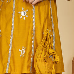 Embroidered & Sequinned A-Line Kurta With Palazzos & Bag (Kurta Set)