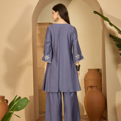 Embroidered & Sequinned A-Line Kurta With Palazzos & Bag (Kurta Set)