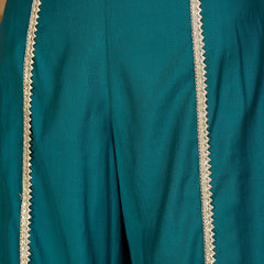 Embroidered & Sequinned A-Line Kurta With Palazzos & Bag (Kurta Set)
