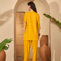 Floral Embroidered V-Neck Tunic With Pant Co-Ords Set