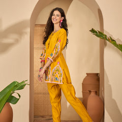Floral Embroidered V-Neck Tunic With Pant Co-Ords Set