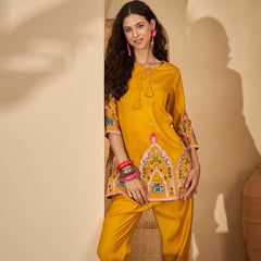 Floral Embroidered V-Neck Tunic With Pant Co-Ords Set