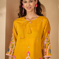 Floral Embroidered V-Neck Tunic With Pant Co-Ords Set