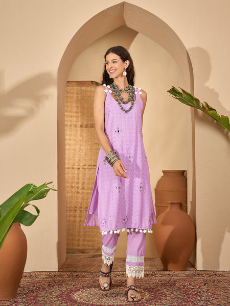 Pure Cotton Sholder Strap Straight Kurta With Pant & Dupatta Kurta Set