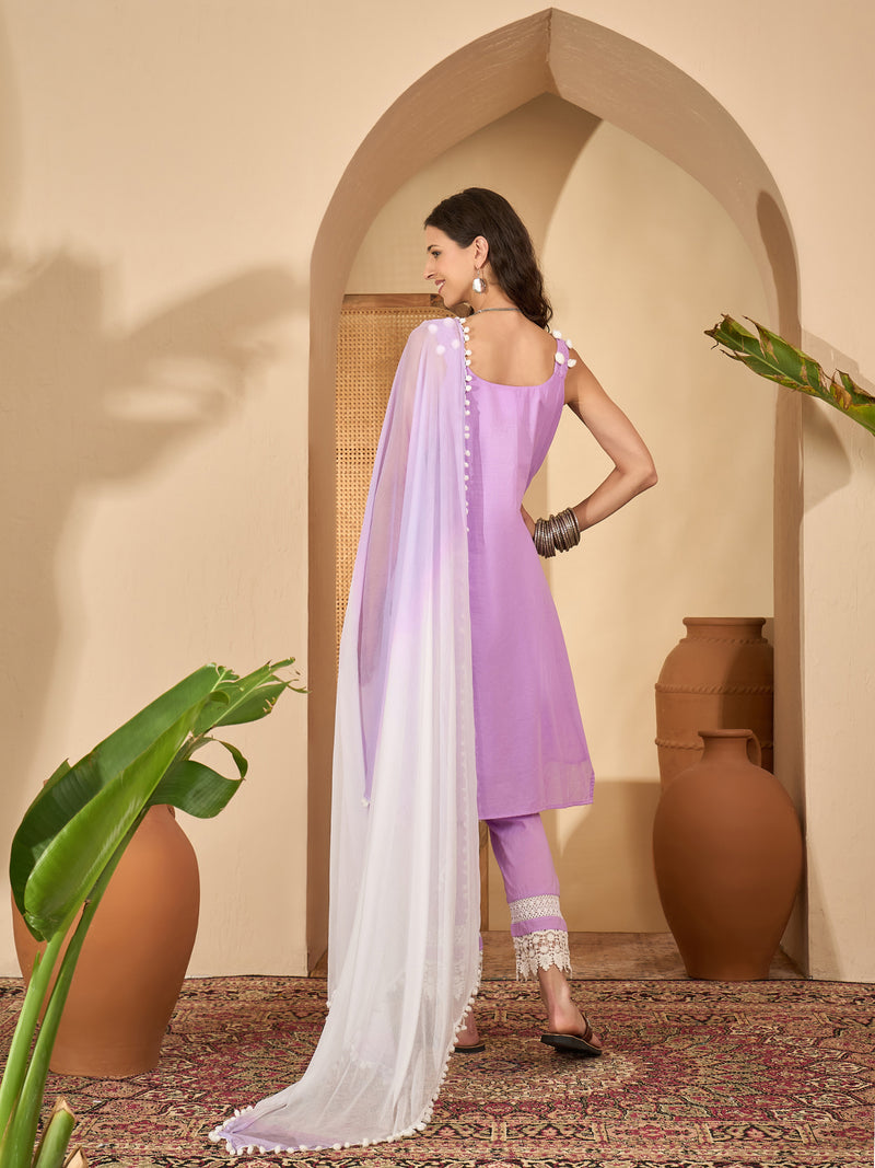 Pure Cotton Sholder Strap Straight Kurta With Pant & Dupatta Kurta Set