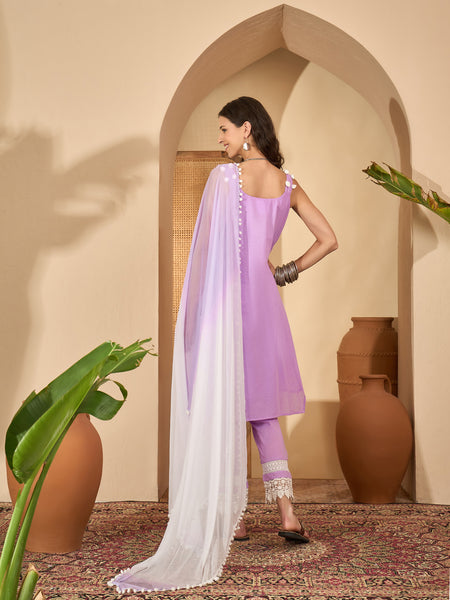Pure Cotton Sholder Strap Straight Kurta With Pant & Dupatta Kurta Set