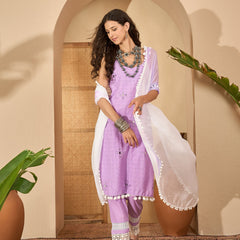 Pure Cotton Sholder Strap Straight Kurta With Pant & Dupatta Kurta Set