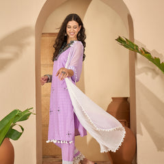 Pure Cotton Sholder Strap Straight Kurta With Pant & Dupatta Kurta Set