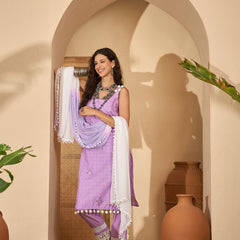 Pure Cotton Sholder Strap Straight Kurta With Pant & Dupatta Kurta Set
