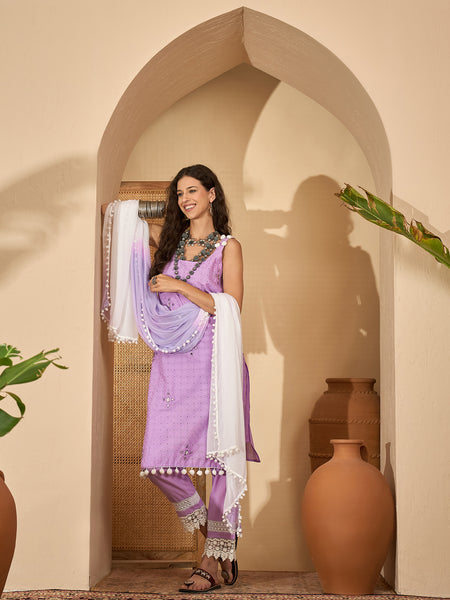 Pure Cotton Sholder Strap Straight Kurta With Pant & Dupatta Kurta Set