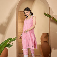 Pure Cotton Sholder Strap Straight Kurta With Pant & Dupatta Kurta Set