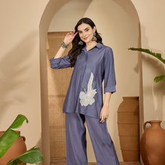 Floral Embroidered Tunic With Trousers Co-Ords Set