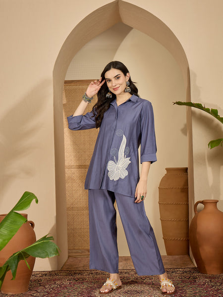 Floral Embroidered Tunic With Trousers Co-Ords Set