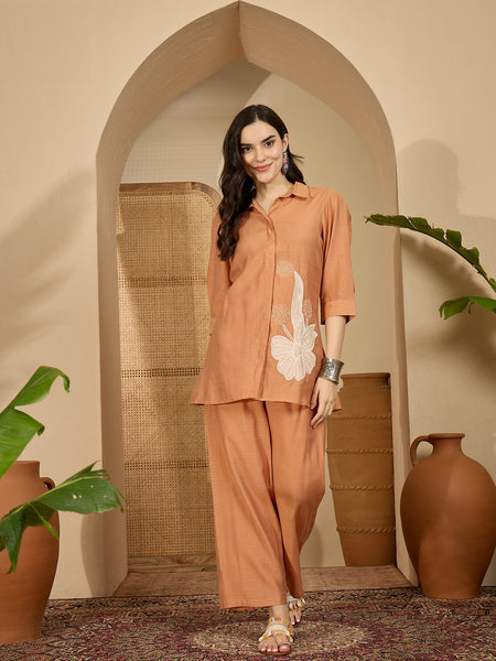 Floral Embroidered Tunic With Trousers Co-Ords Set