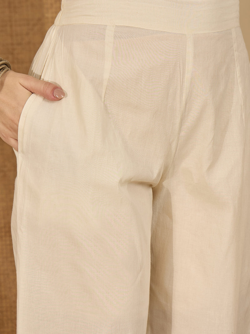 Pure Cotton Embroidered Shoulder Strap Kurta With Pant & Dupatta Kurta Set