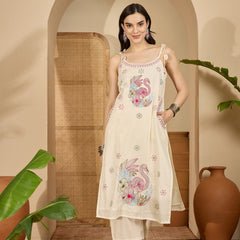 Pure Cotton Embroidered Shoulder Strap Kurta With Pant & Dupatta Kurta Set