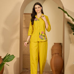 Pure Cotton Floral Embroidered Tunic With Trousers Co-Ords Set