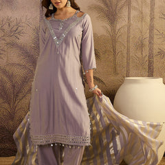 Sequin Embroidered Straight Kurta With Trouser & Dupatta
