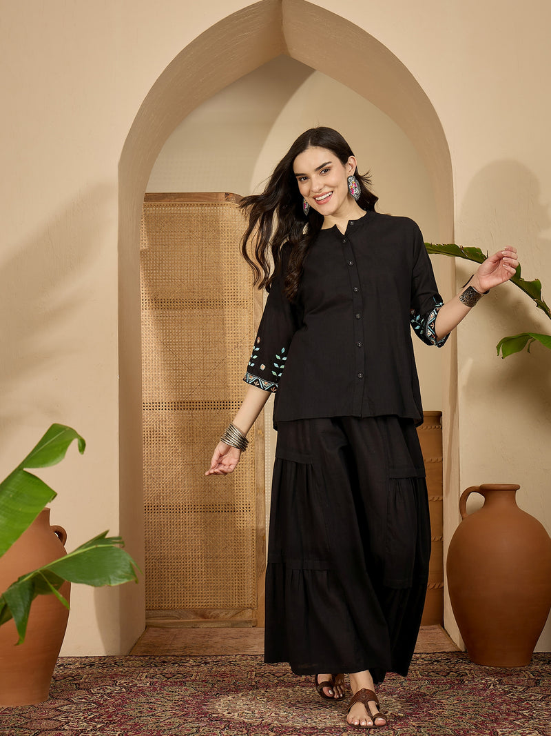 Black Embroidered  Oversize Tunic With Palazzo Co-Ords