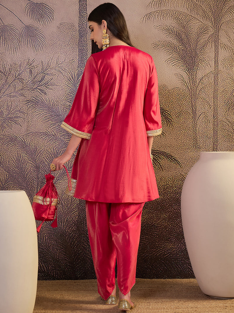 Mirror Work A-Line Kurta with Dhoti Pant & Bags Kurta Set