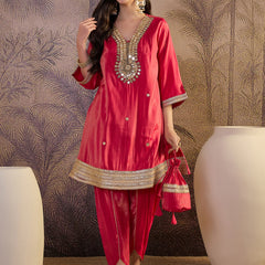 Mirror Work A-Line Kurta with Dhoti Pant & Bags Kurta Set