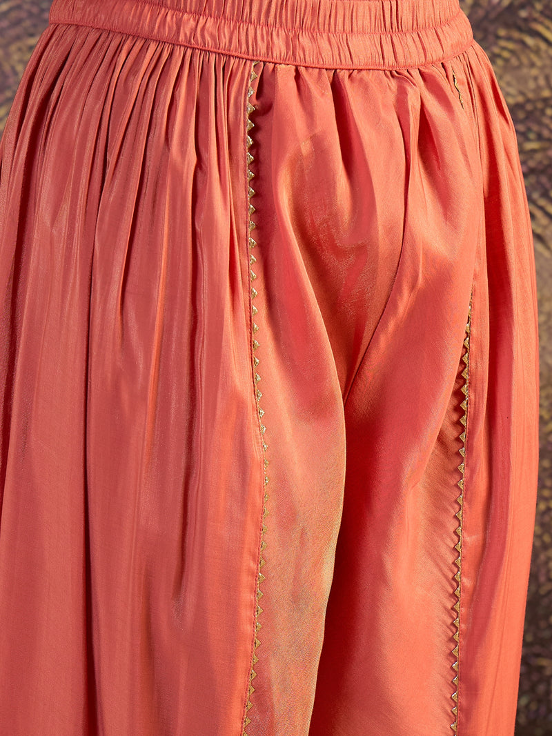 Mirror Work A-Line Kurta with Dhoti Pant & Bags Kurta Set