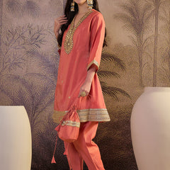 Mirror Work A-Line Kurta with Dhoti Pant & Bags Kurta Set