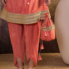 Mirror Work A-Line Kurta with Dhoti Pant & Bags Kurta Set