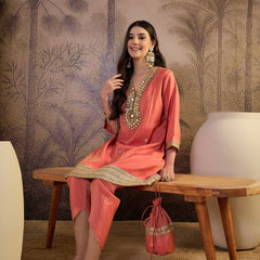 Mirror Work A-Line Kurta with Dhoti Pant & Bags Kurta Set