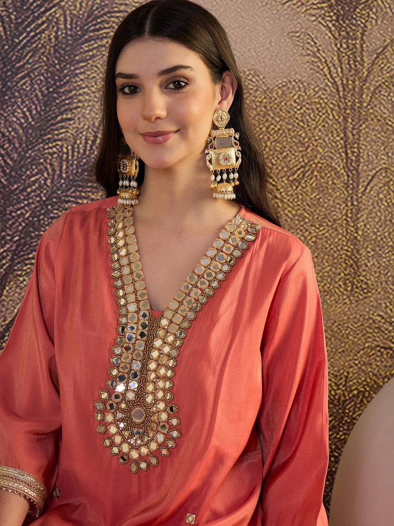 Mirror Work A-Line Kurta with Dhoti Pant & Bags Kurta Set