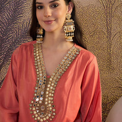 Mirror Work A-Line Kurta with Dhoti Pant & Bags Kurta Set