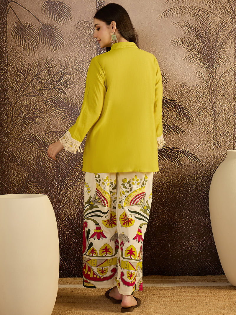 Lace Work Tunic With Printed Palazzo Co-Ords Set