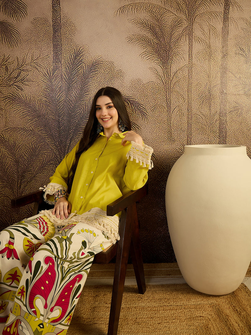 Lace Work Tunic With Printed Palazzo Co-Ords Set