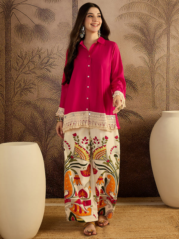 Lace Work Tunic With Printed Palazzo Co-Ords Set