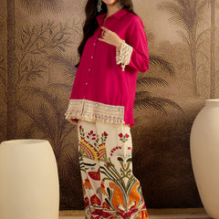 Lace Work Tunic With Printed Palazzo Co-Ords Set