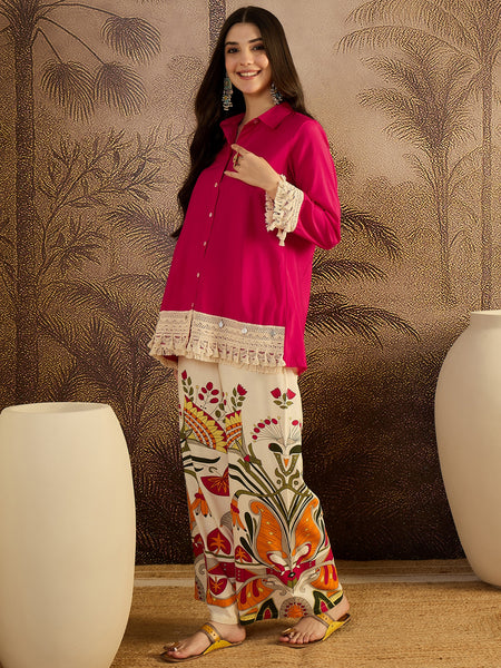 Lace Work Tunic With Printed Palazzo Co-Ords Set