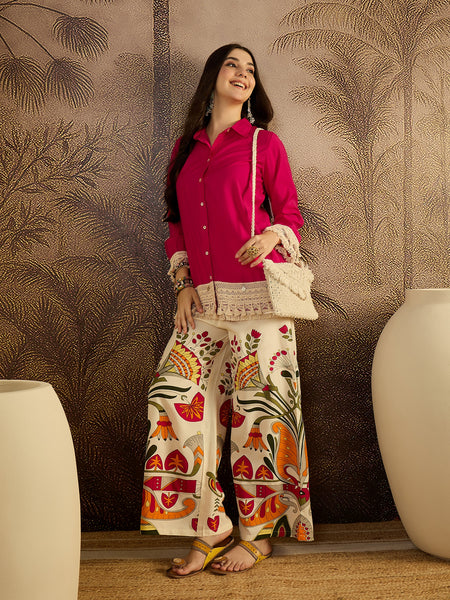 Lace Work Tunic With Printed Palazzo Co-Ords Set