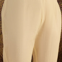 Cotton Schiffli Mirror Work A-Line Kurta With Trouser With Bags Kurta Set