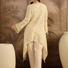 Cotton Schiffli Mirror Work A-Line Kurta With Trouser With Bags Kurta Set