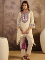 Cotton Schiffli Mirror Work A-Line Kurta With Trouser With Bags Kurta Set
