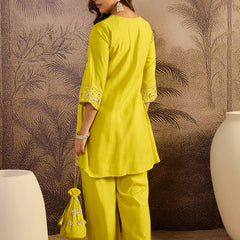 Floral Embroidered A-line Kurta With Trouser Kurta Set