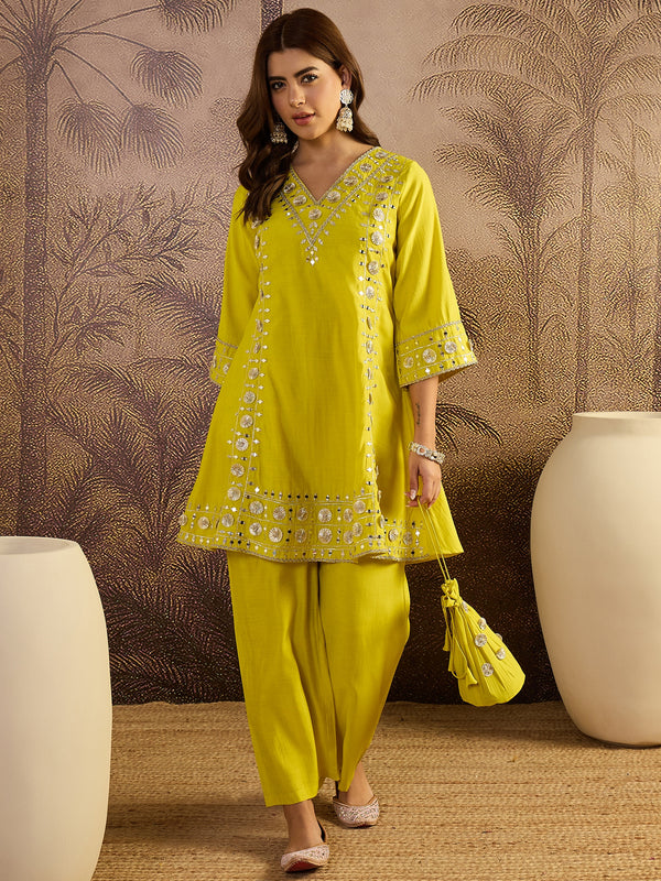 Floral Embroidered A-line Kurta With Trouser Kurta Set