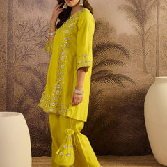 Floral Embroidered A-line Kurta With Trouser Kurta Set