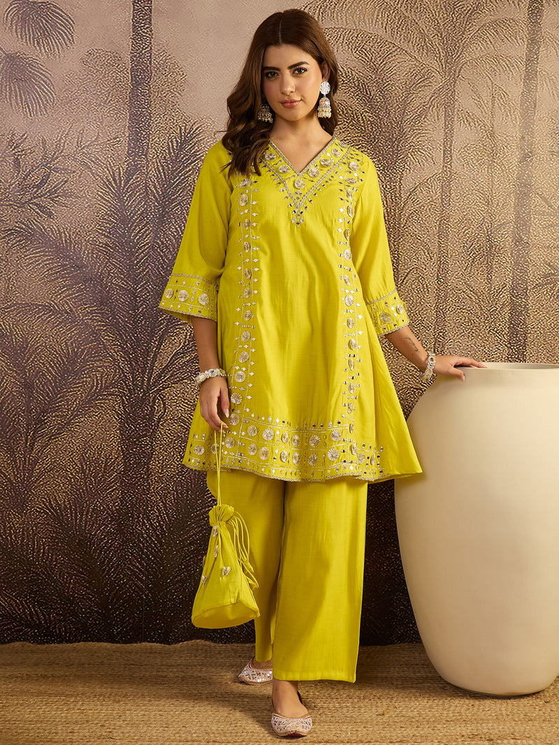 Floral Embroidered A-line Kurta With Trouser Kurta Set