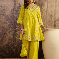 Floral Embroidered A-line Kurta With Trouser Kurta Set