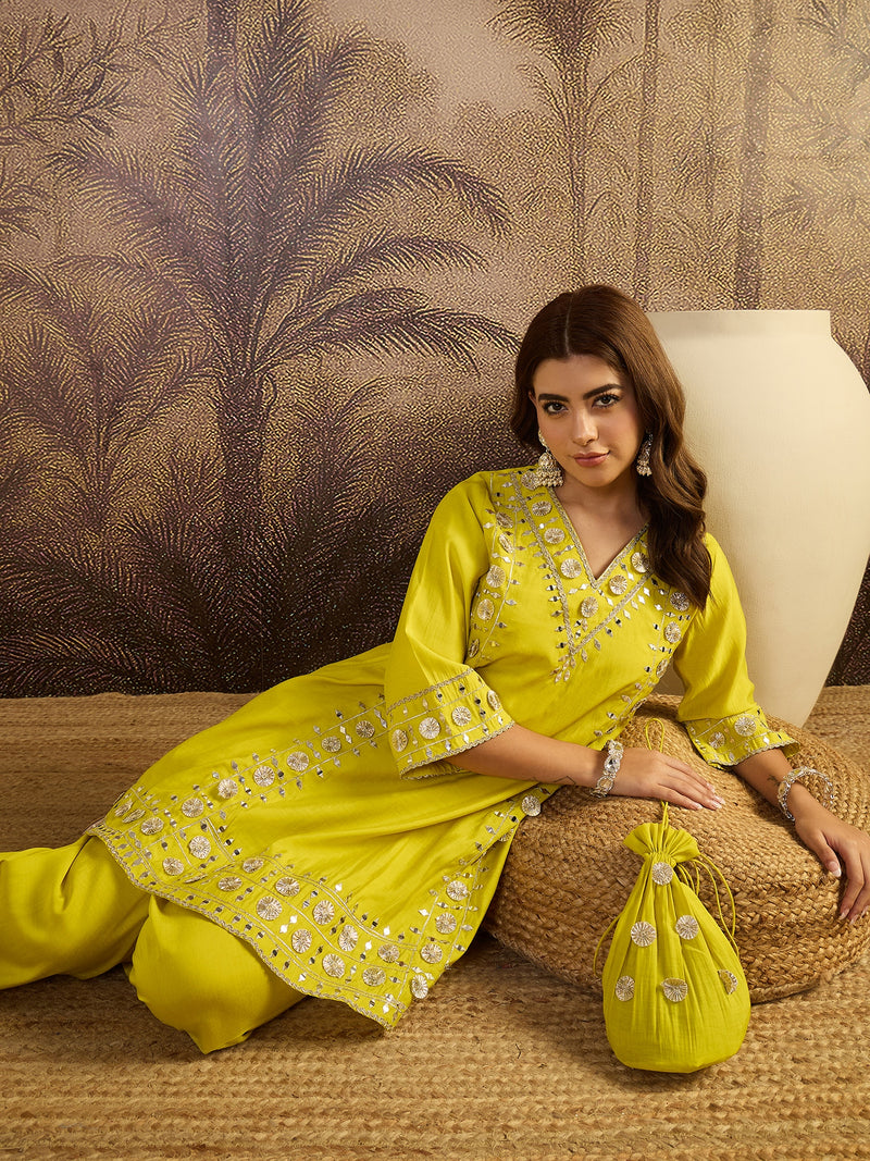 Floral Embroidered A-line Kurta With Trouser Kurta Set