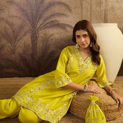 Floral Embroidered A-line Kurta With Trouser Kurta Set